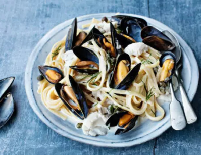 Linguine with Mussels and Hake
